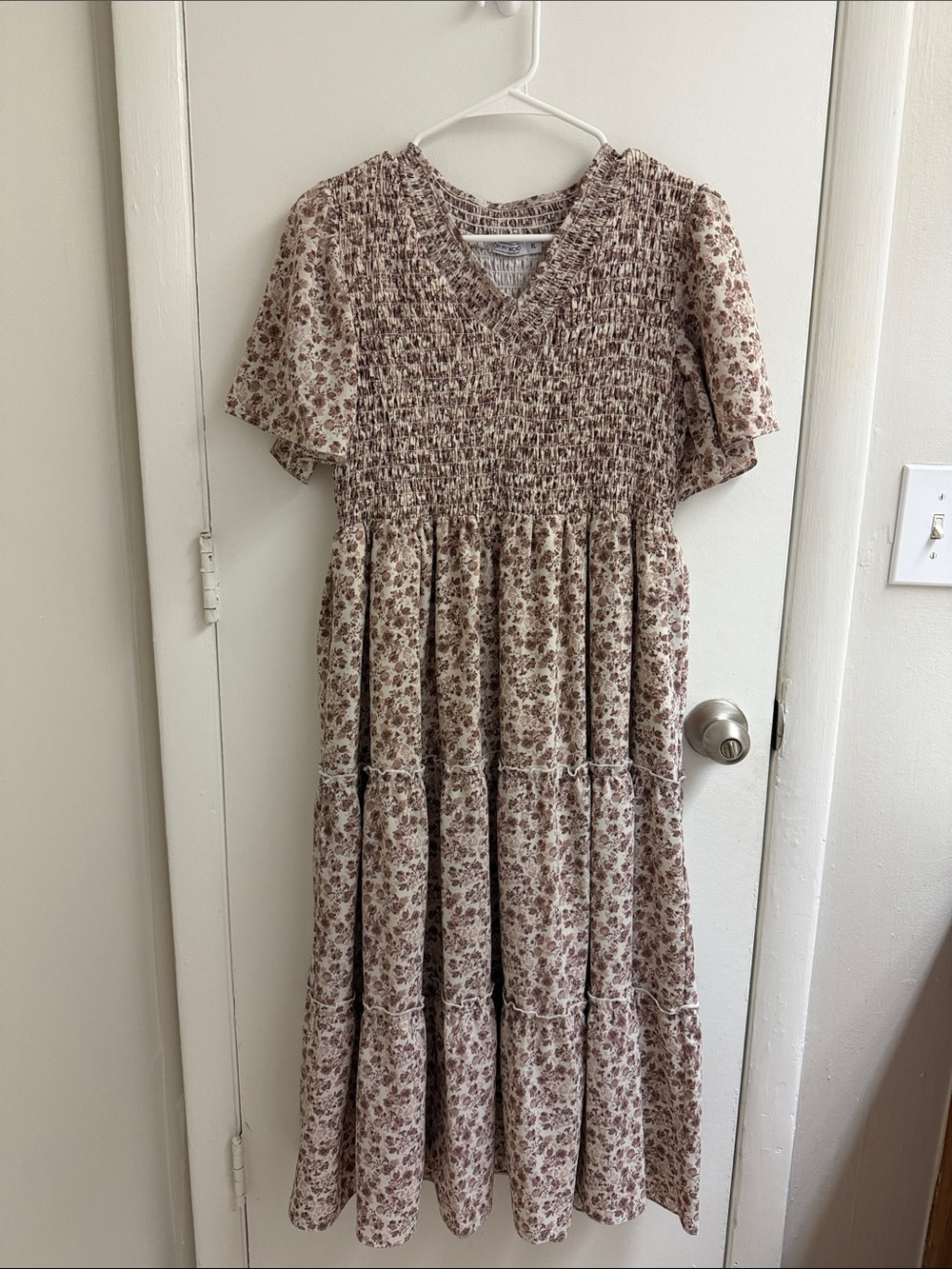 Smocked V-Neck Midi Dress in Floral